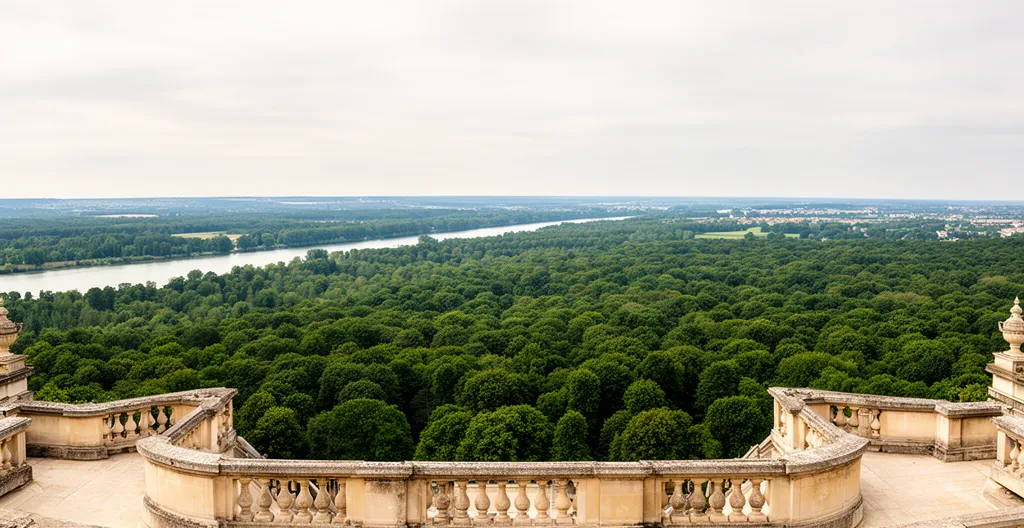 Vue panoramique depuis la terrasse du château sur la vallée de la Seine à Saint-Germain-en-Laye